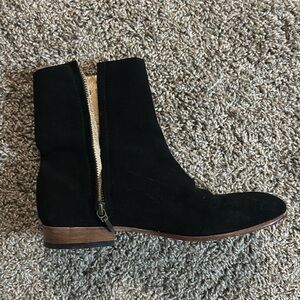 Black Suede Ankle Bootie with Side Zip
